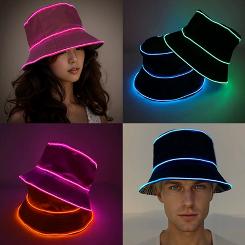 Led El Wire - قبعة صيد مضيئة بلون واحد مع